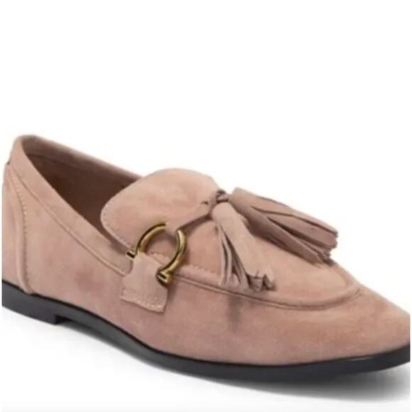 EUC -JEFFREY CAMPBELL Velvit In Taupe Suede Tassel Loafer Shoes‎ - Size 10 - Picture 1 of 9